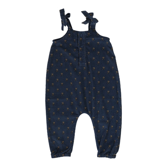 Vintage Floral Corduroy Overalls - Off Blue