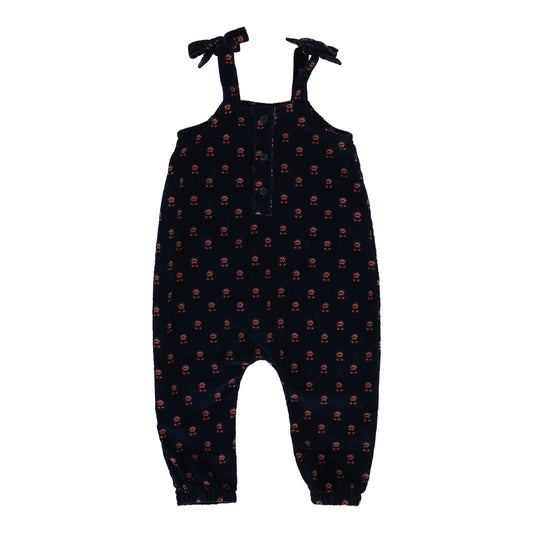 Vintage Floral Corduroy Overalls - Navy