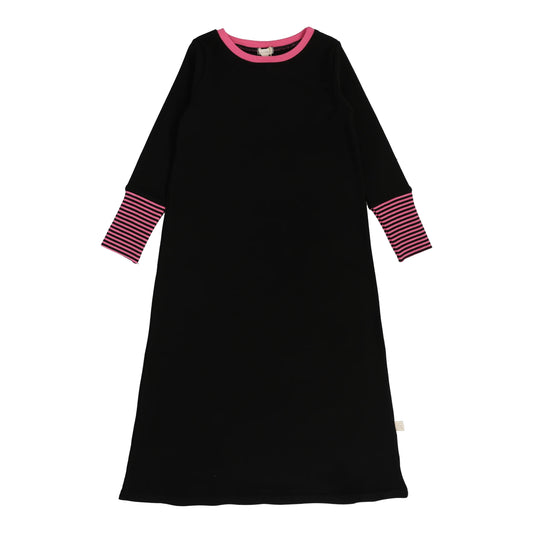 Striped Cuff Night Gown Black/Hot Pink
