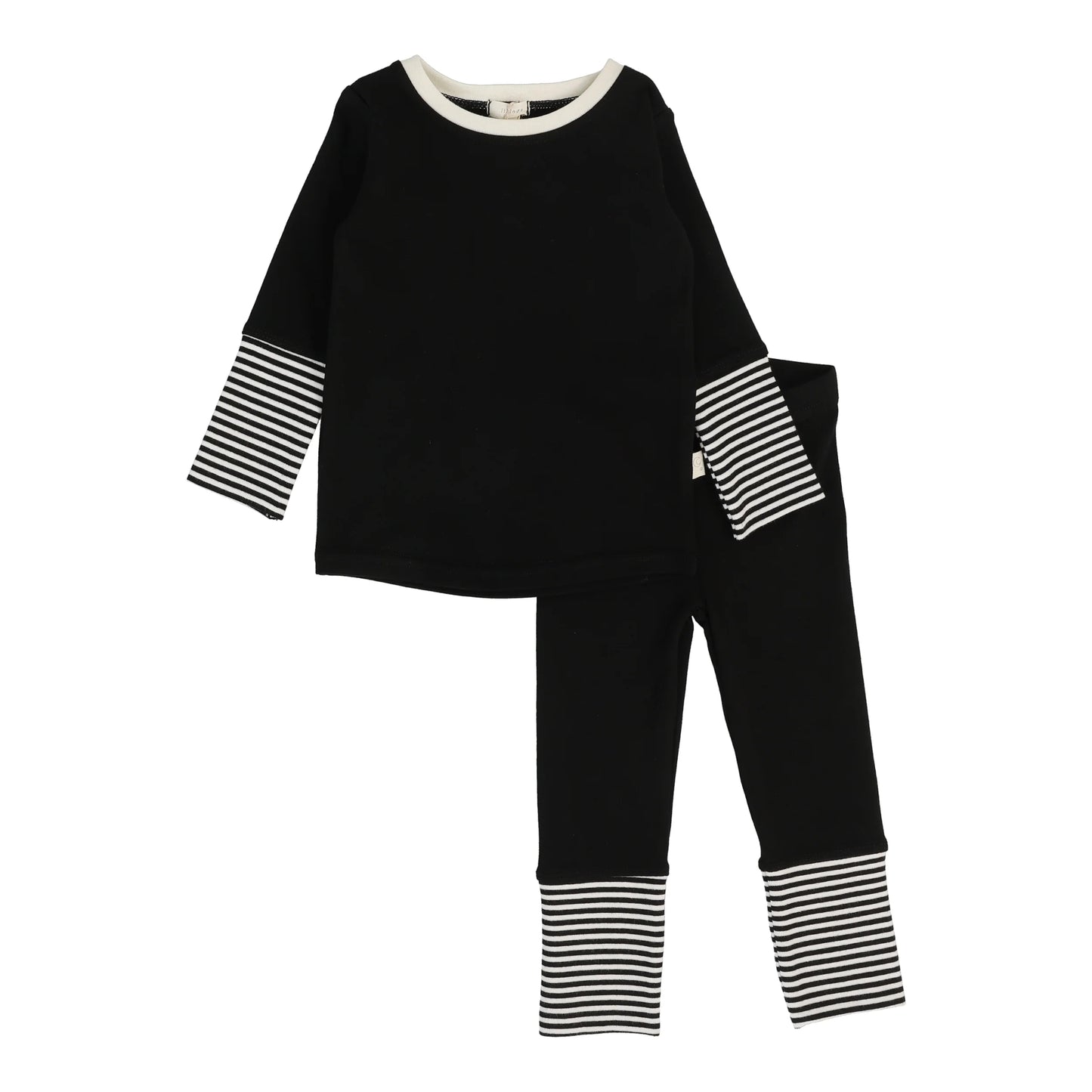 Striped Cuff Lounge Set Black/Cream