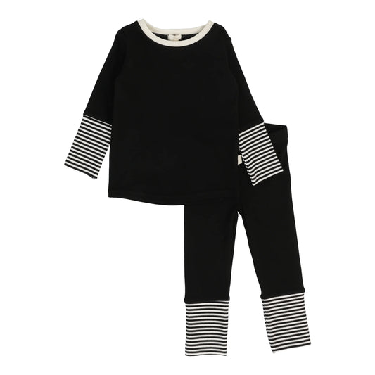 Striped Cuff Lounge Set Black/Cream