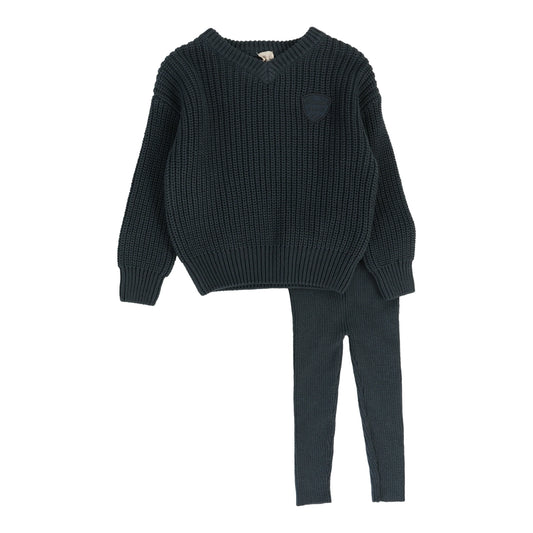 Knit V-Neck Toddler Set Slate
