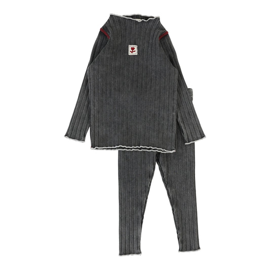 Girls Funnel Neck Set- Black Wash