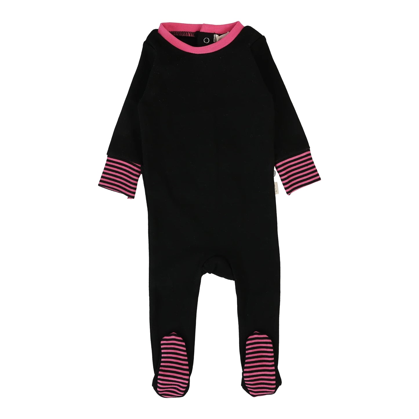 Striped Cuff Footie Black/Hot Pink