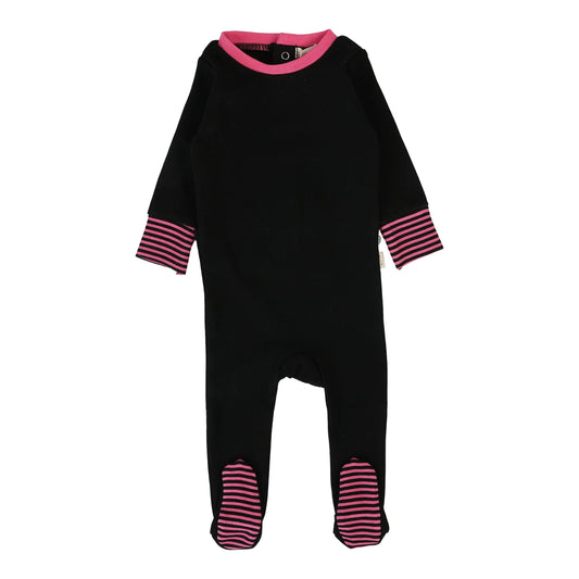Striped Cuff Footie Black/Hot Pink