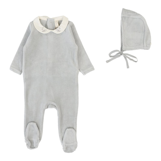 Velour Collar Footie Set Dusty Blue