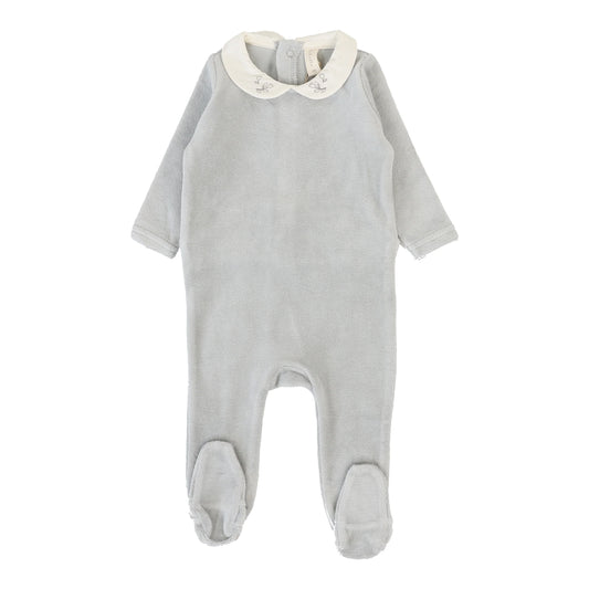 Velour Collar Footie Dusty Blue