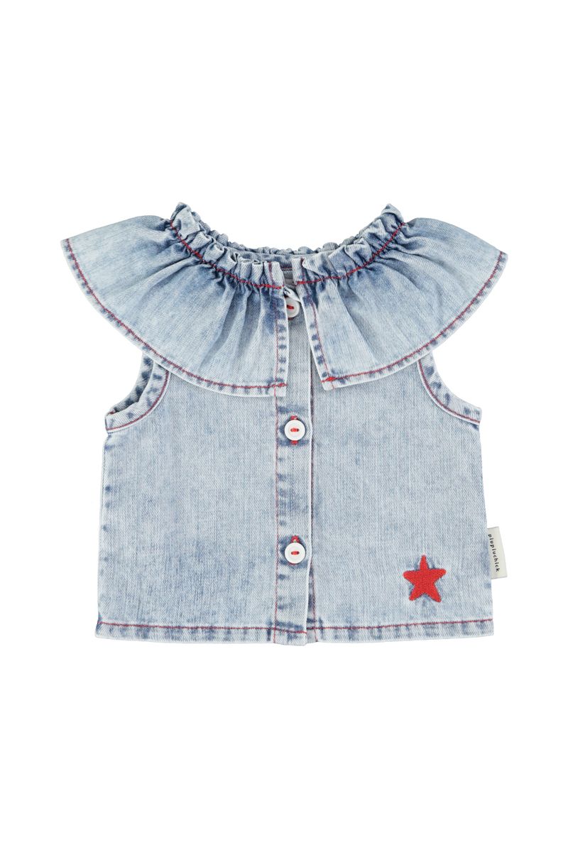 Baby Sleeveless Blouse with Collar Blue Light Denim