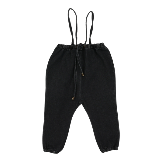 Denim Suspender Pants- Black Denim
