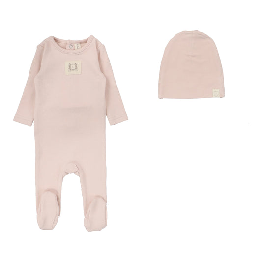 Pointelle Emblem Footie Set Soft Pink