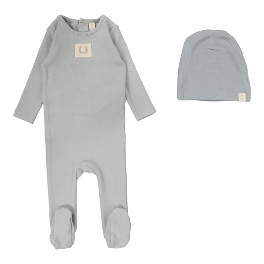 Pointelle Emblem Footie Set Light Blue
