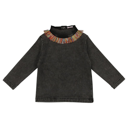 Omaha Black Fringe Mock Neck