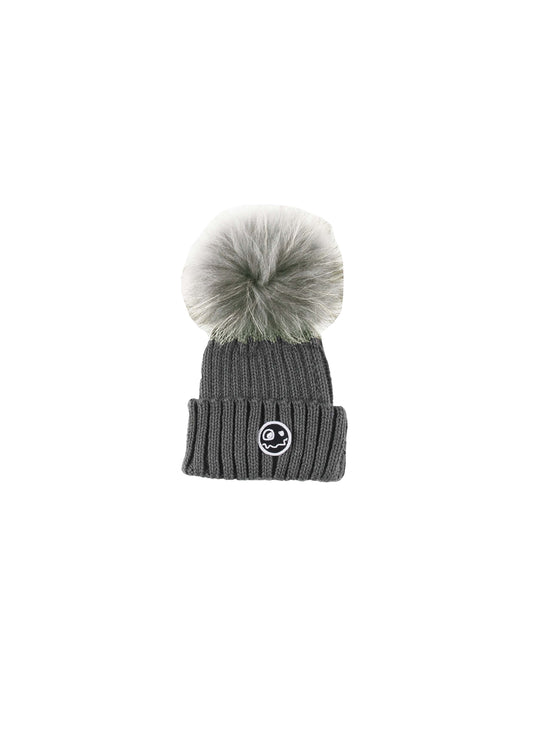 Dark Grey Pompom Hat