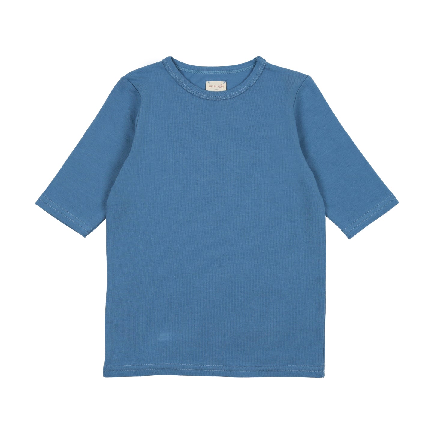 Denim Blue Cotton Three Quarter Sleeves T-Shirt