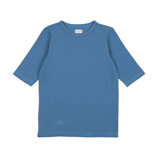 Denim Blue Cotton Three Quarter Sleeves T-Shirt