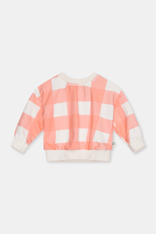 Fleece Gingham Baby Sweatshirt with Pants Peach