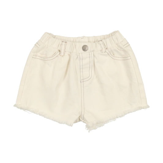 Fringe Denim Track Shorts Structured White Denim