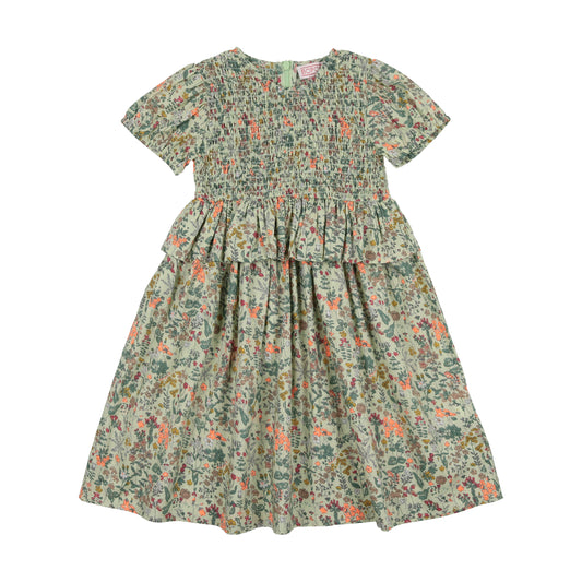 Green Floral Short Sleeve Dress