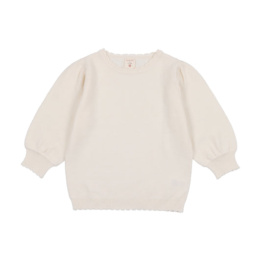 Cream Knit Puff Sleeve Sweater